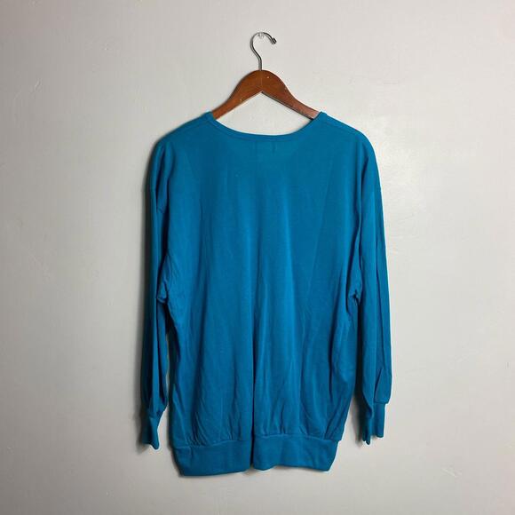 Blue floral print V-neck long sleeves blouse size 2X - Picture 2 of 4